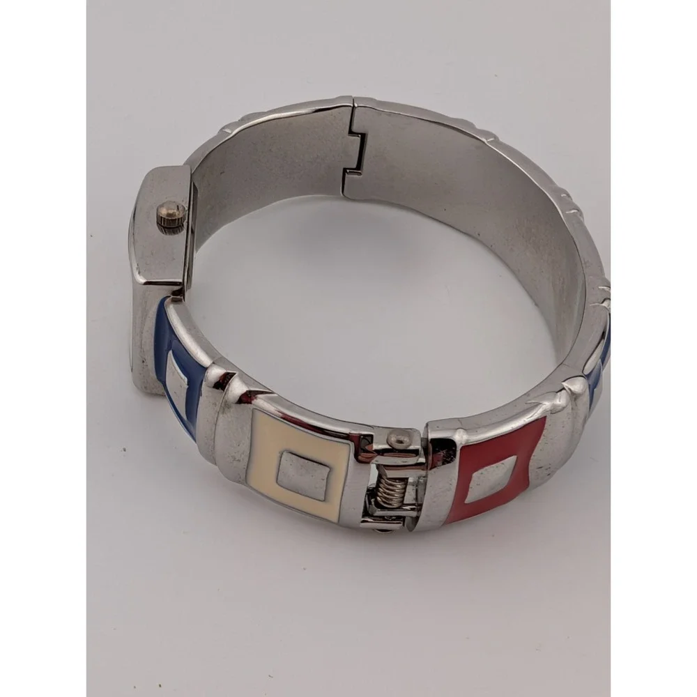 Alex L Watch Women 19mm Case Red White And Blue‎ Enamel Bangle- New Battery